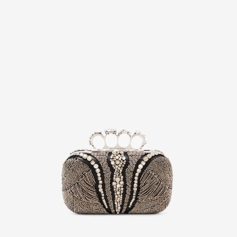 Alexander McQueen Women's Grey & Silver Knuckle Clutch (Lambskin)